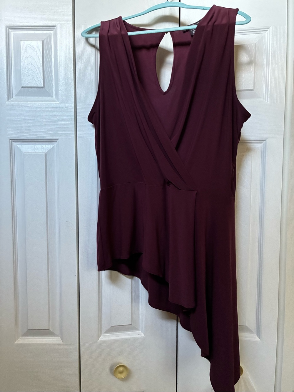 WHBM Sleeveless Asymmetrical Wrap Top - Burgundy